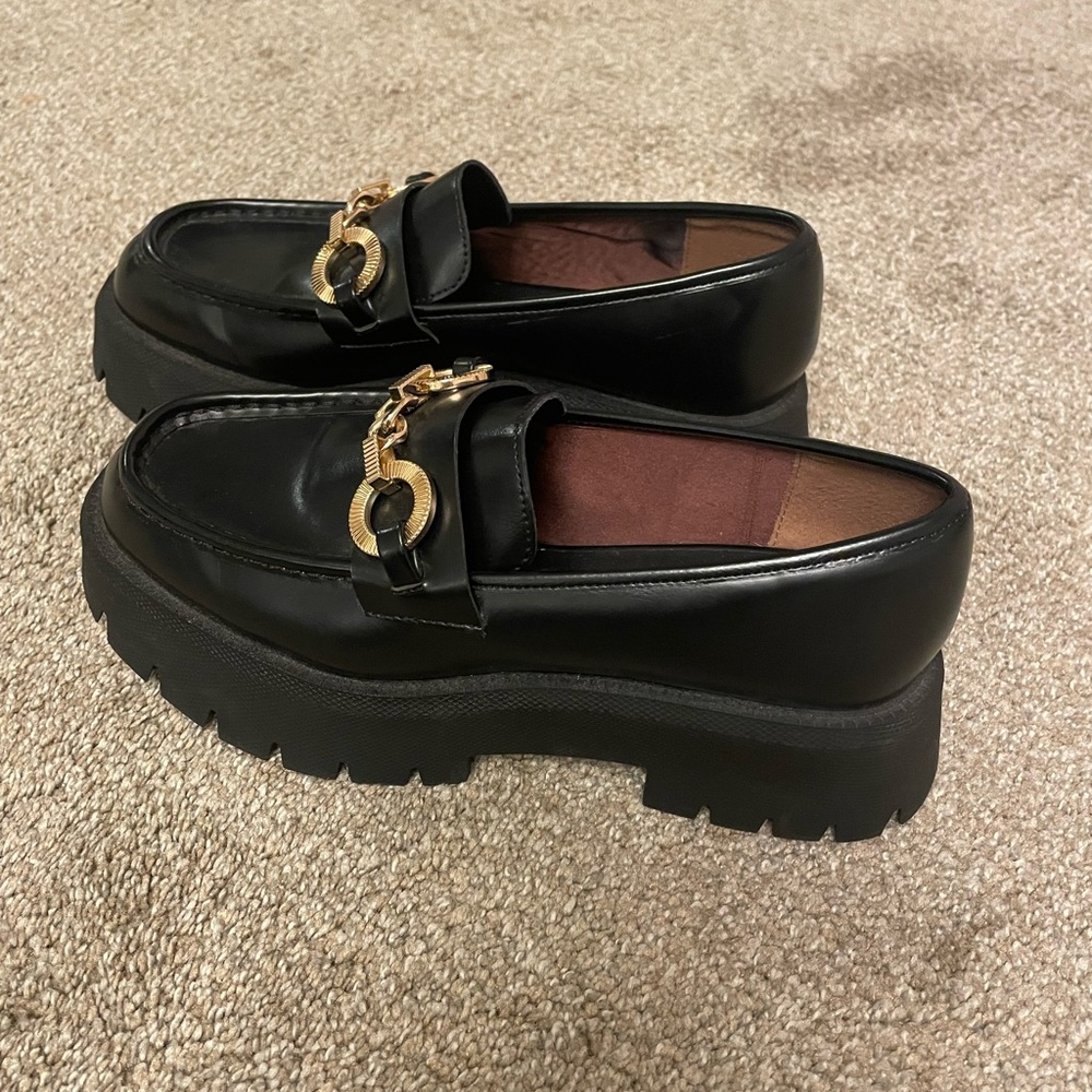 Zara Black Loafers with Gold Accent